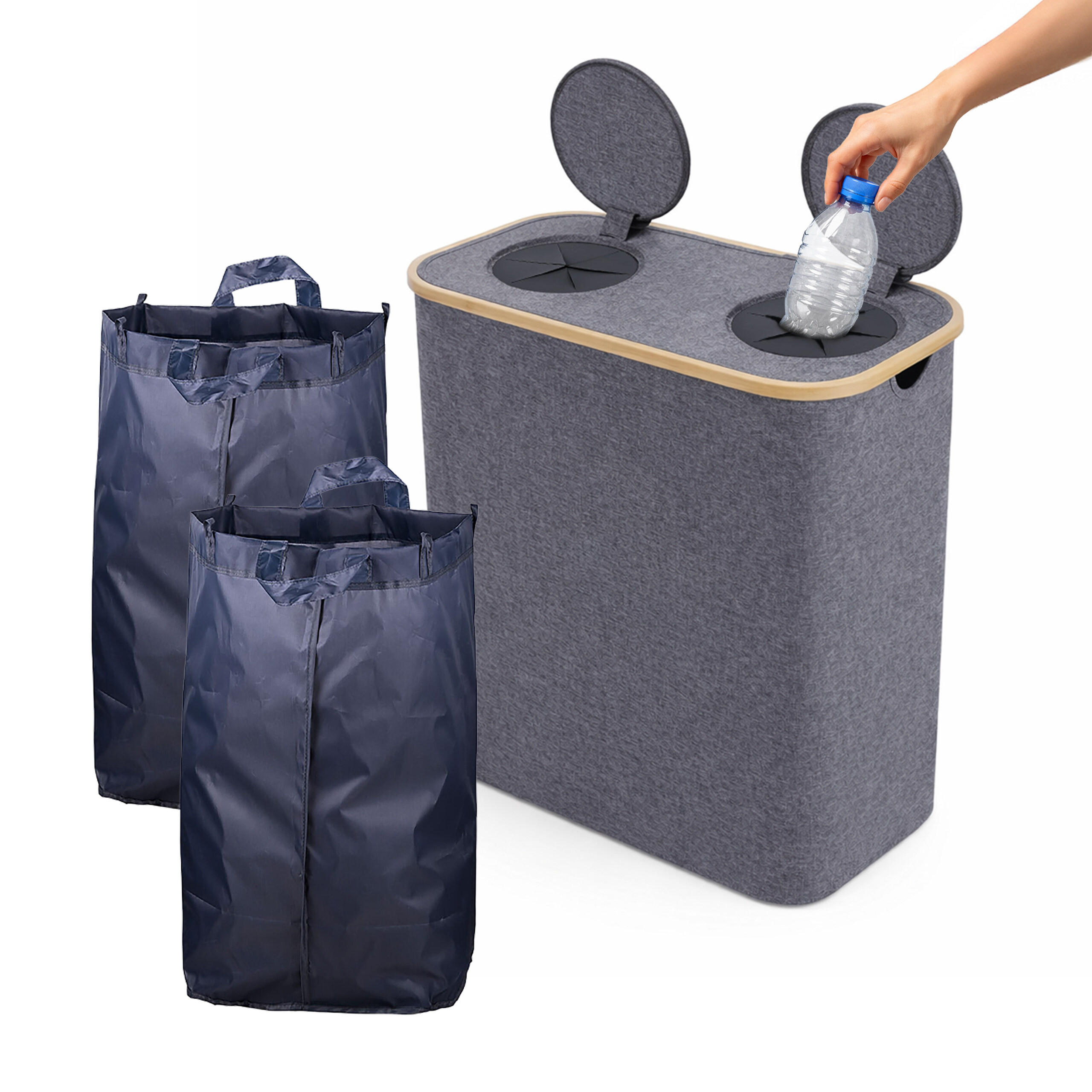 PFANDFLASCHEN-SAMMELBEHÄLTER - Grau, Holz/Kunststoff (57/68.5/37cm) - Relaxdays