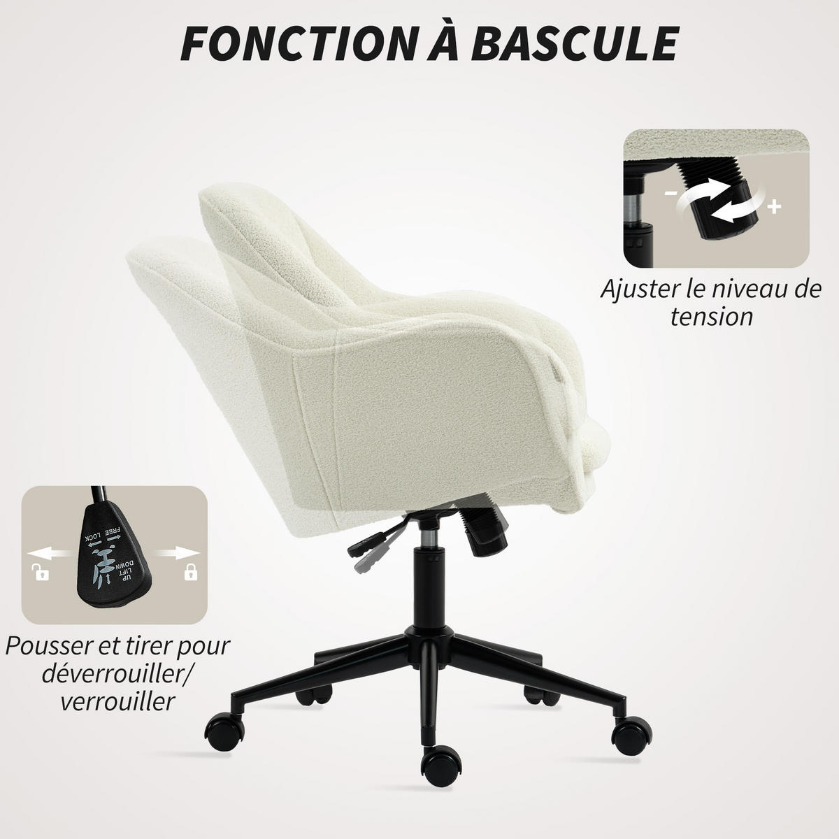 DREHSTUHL DE-11838 höhenverstellbar mit Wippfunktion Beige - Beige, Metall (60/94/63cm) - ComfortXL