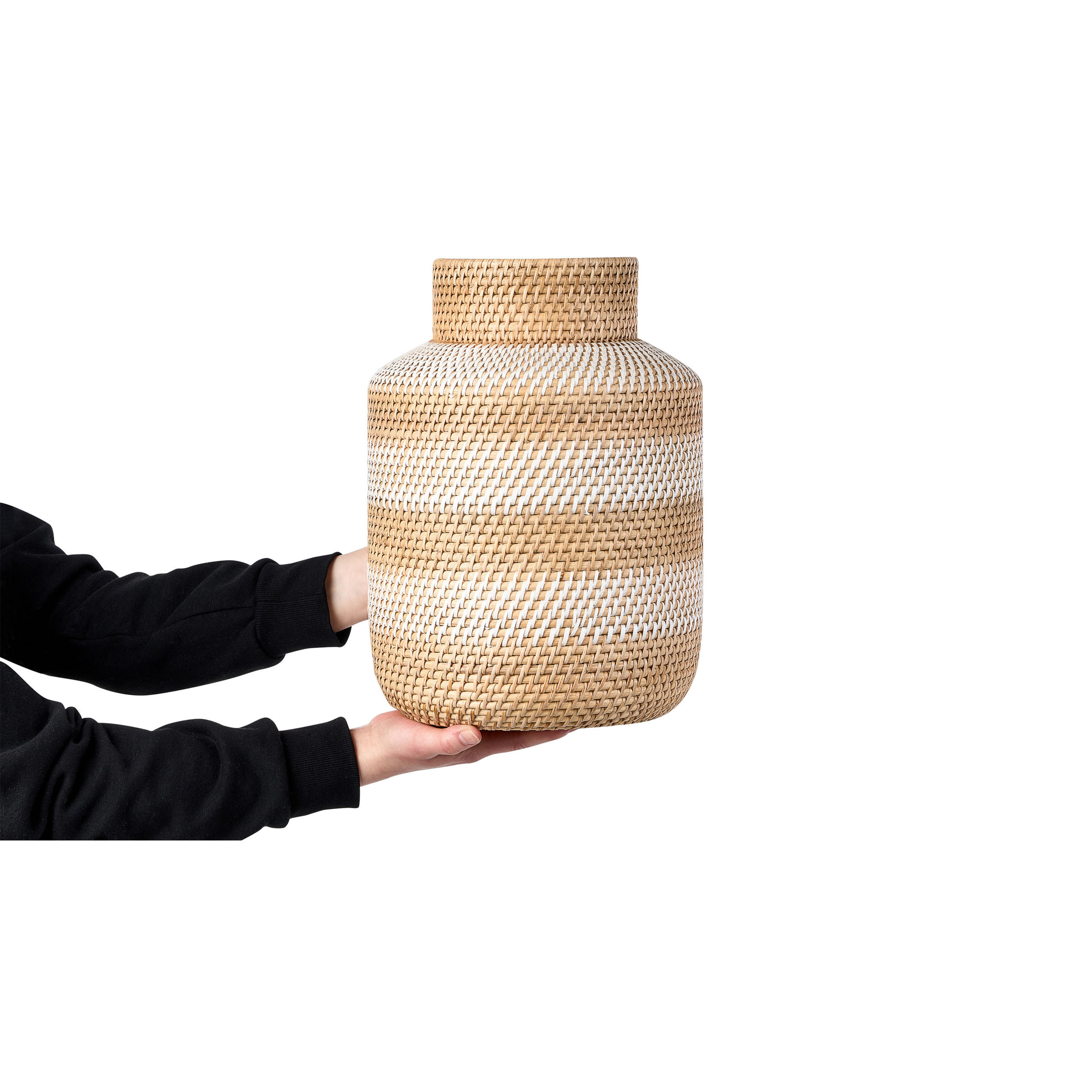 DEKOVASE Rattan weiß Renun - Weiß, Naturmaterialien (36cm) - Beliani