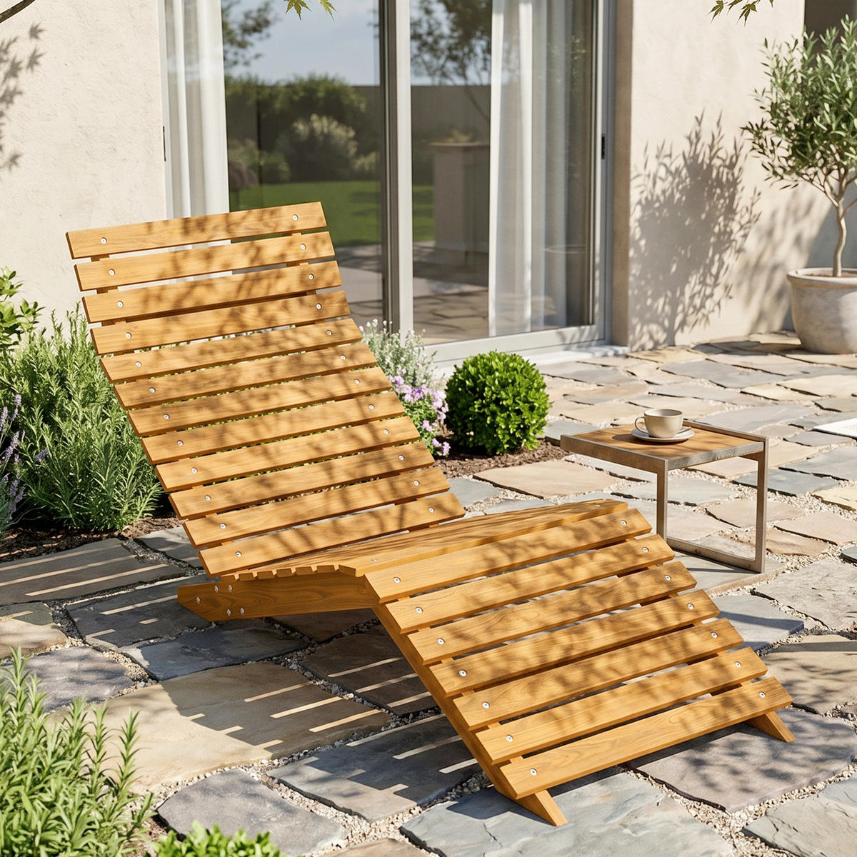 SONNENLIEGE aus Massivholz in Braun, verstellbare Gartenliege für Terrasse und Balkon, 66 x 170 x 77 cm - Teakfarben, Holz (66/77/170cm)