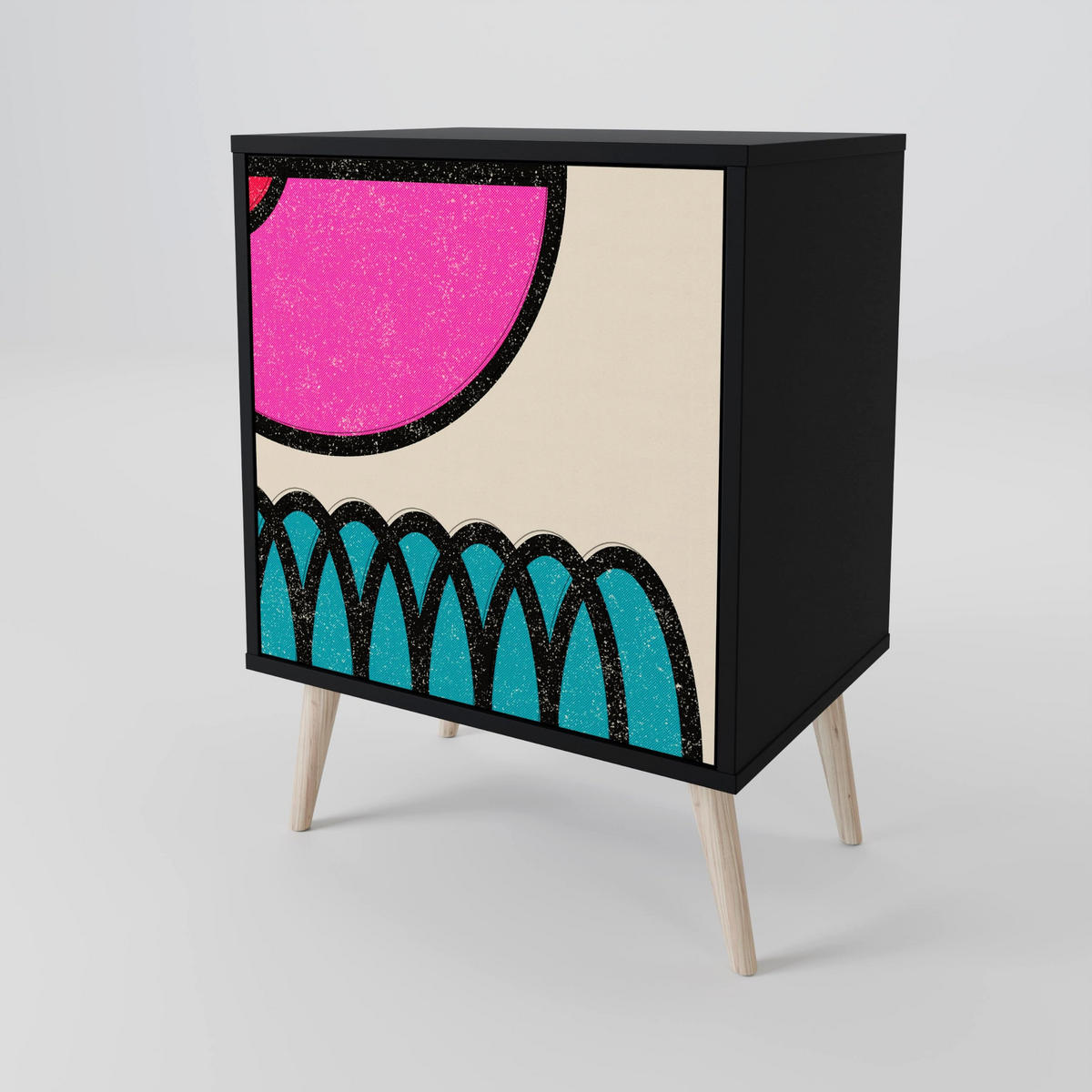SIDEBOARD GEOMETRIC RHAPSODY, Schwarz, 57,5x42x72,5 cm, Schwarze Metallfüße - Multicolor/Schwarz, Holzwerkstoff/Metall (57.5/72.5/42cm) - SpaceRebels