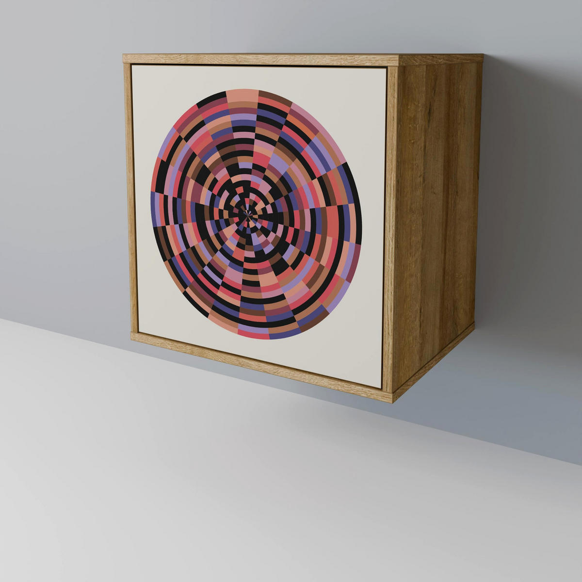 SIDEBOARD BROWN CIRCLES, Eichefarben, 57,5x42x77,5 cm, Schräge Buchenholzfüße - Eichefarben/Buchefarben, Holzwerkstoff/Buchenholz (57.5/77.5/42cm) - SpaceRebels