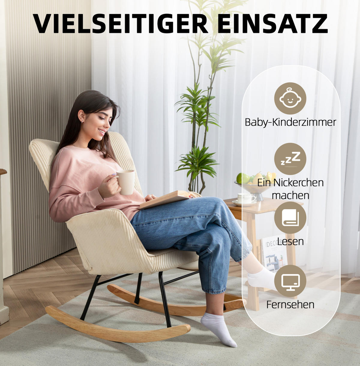 SCHAUKELSTUHL 98/71/101 cm Beige aus Holz mit Armlehnen - Beige, Holz (98/101/71cm) - OKWISH