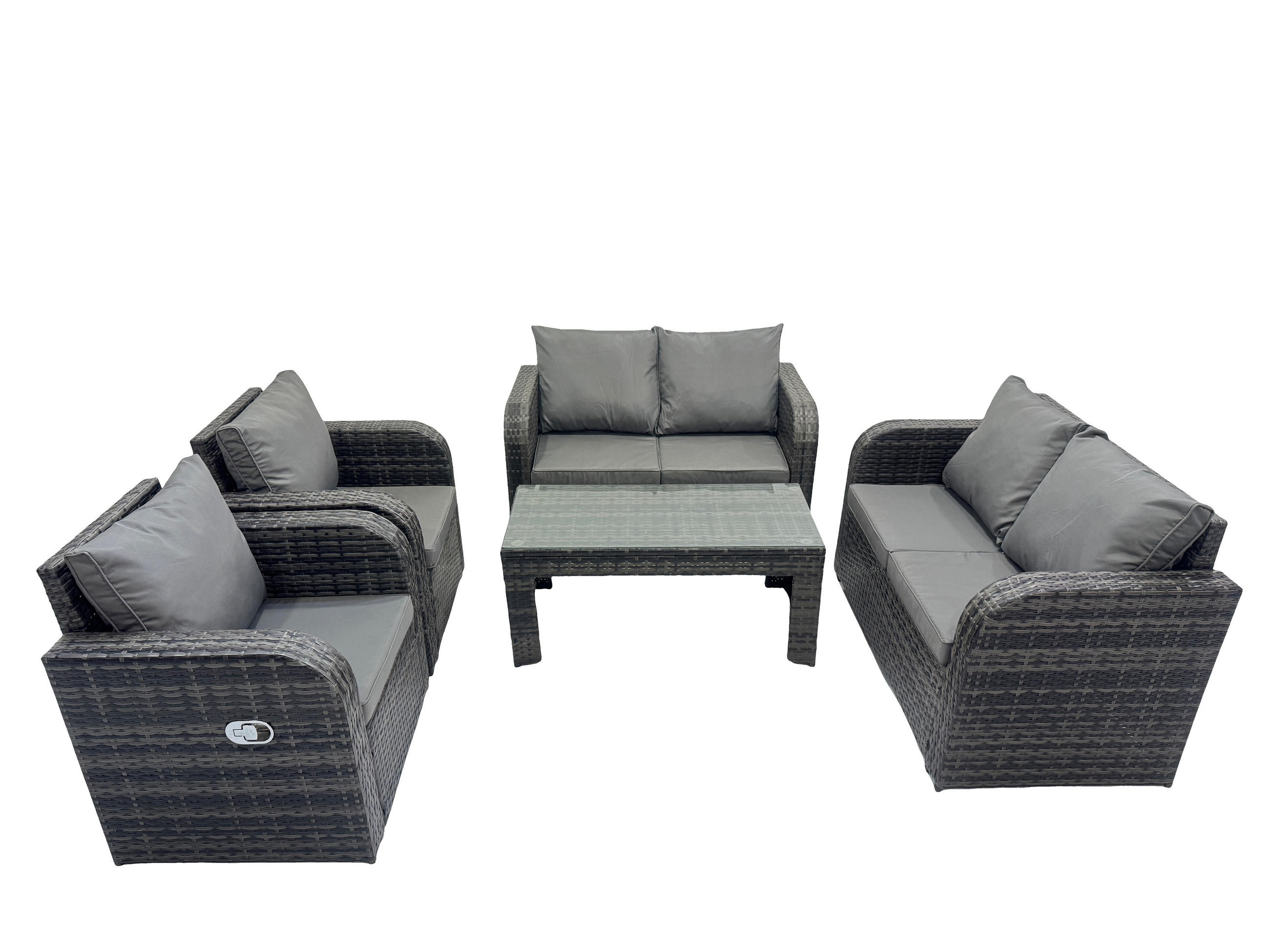 GARTENMÖBEL SET mit Sofa Polyrattan 6-Sitzer Dunkelgrau - Dunkelgrau/Grau, Glas/Kunststoff - Fimous