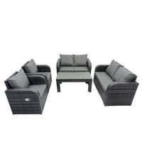 GARTENMÖBEL SET mit Sofa Polyrattan 6-Sitzer Dunkelgrau - Dunkelgrau/Grau, Glas/Kunststoff - Fimous