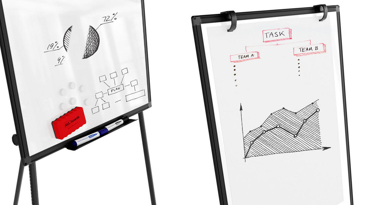 MAGNETISCHES Whiteboard-Flipchart 90x60 cm, Schwarz - Schwarz, Metall (100/70/1.2cm) - ALLboards