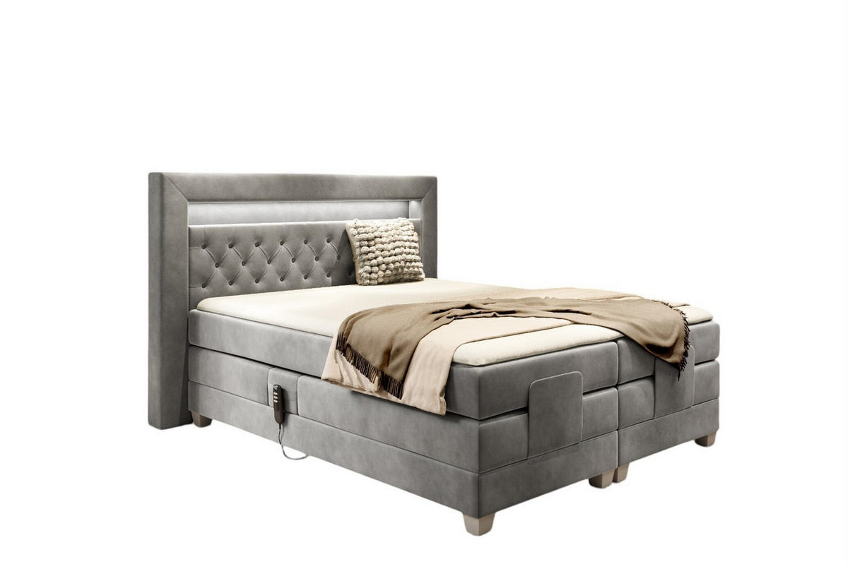 BOXSPRINGBETT Bett Elektrisch Armando - Grau, Holzwerkstoff/Textil (180/200cm) - Fun Möbel