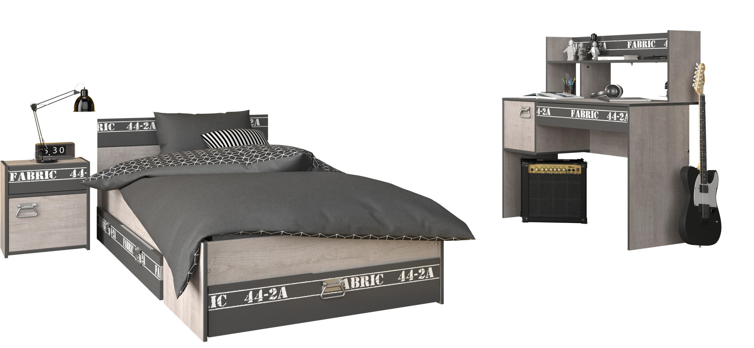 JUGENDZIMMER Fabric 15 in Esche und Grau 4 teilig - Braun, Holzwerkstoff (120/200/80cm)