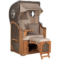 STRANDKORB Düne Single Teak 1-Sitzer - Taupe/Braun, Holz/Textil (96/165/80cm) - Mr. Deko