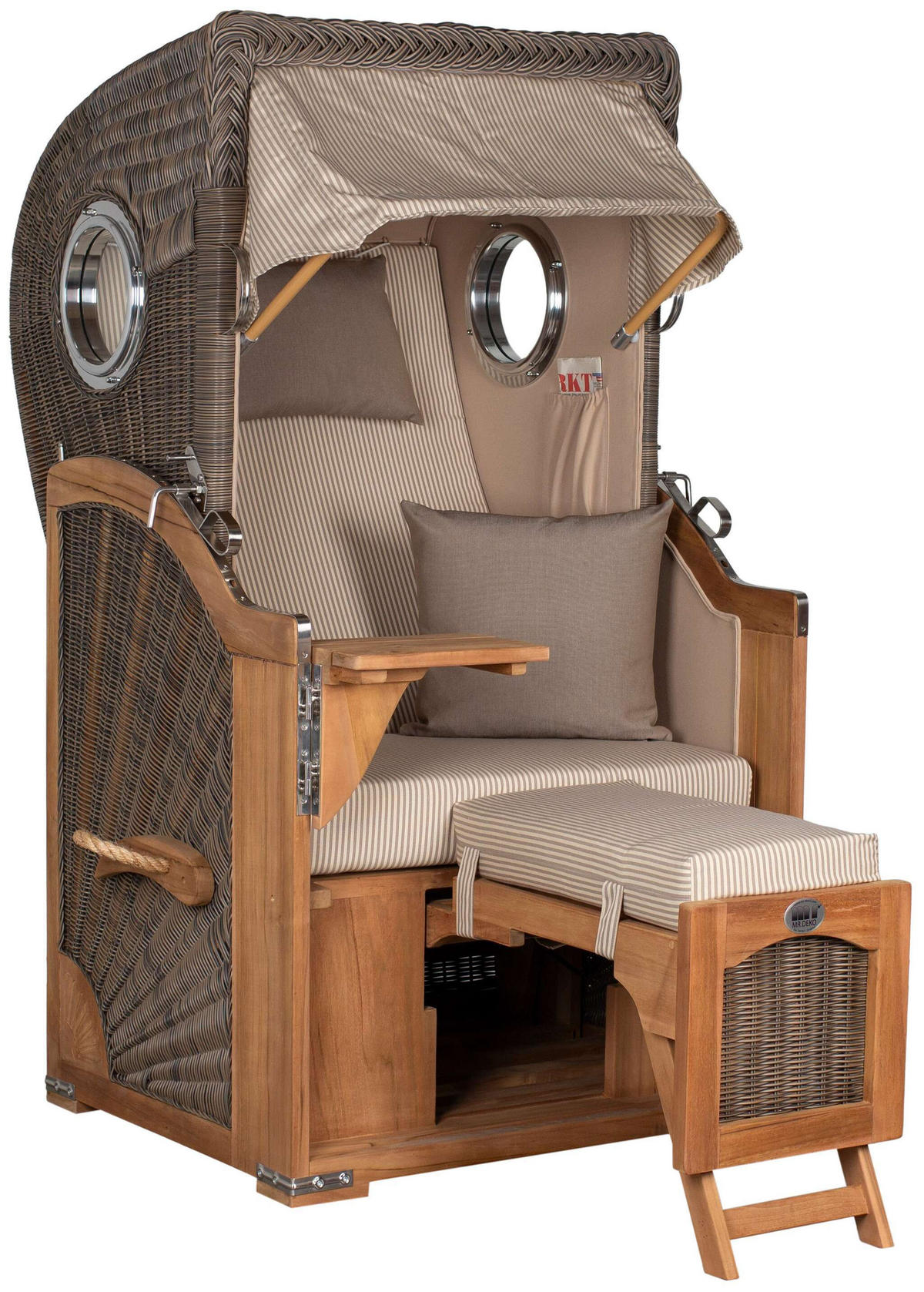 STRANDKORB Düne Single Teak 1-Sitzer - Taupe/Braun, Holz/Textil (96/165/80cm) - Mr. Deko