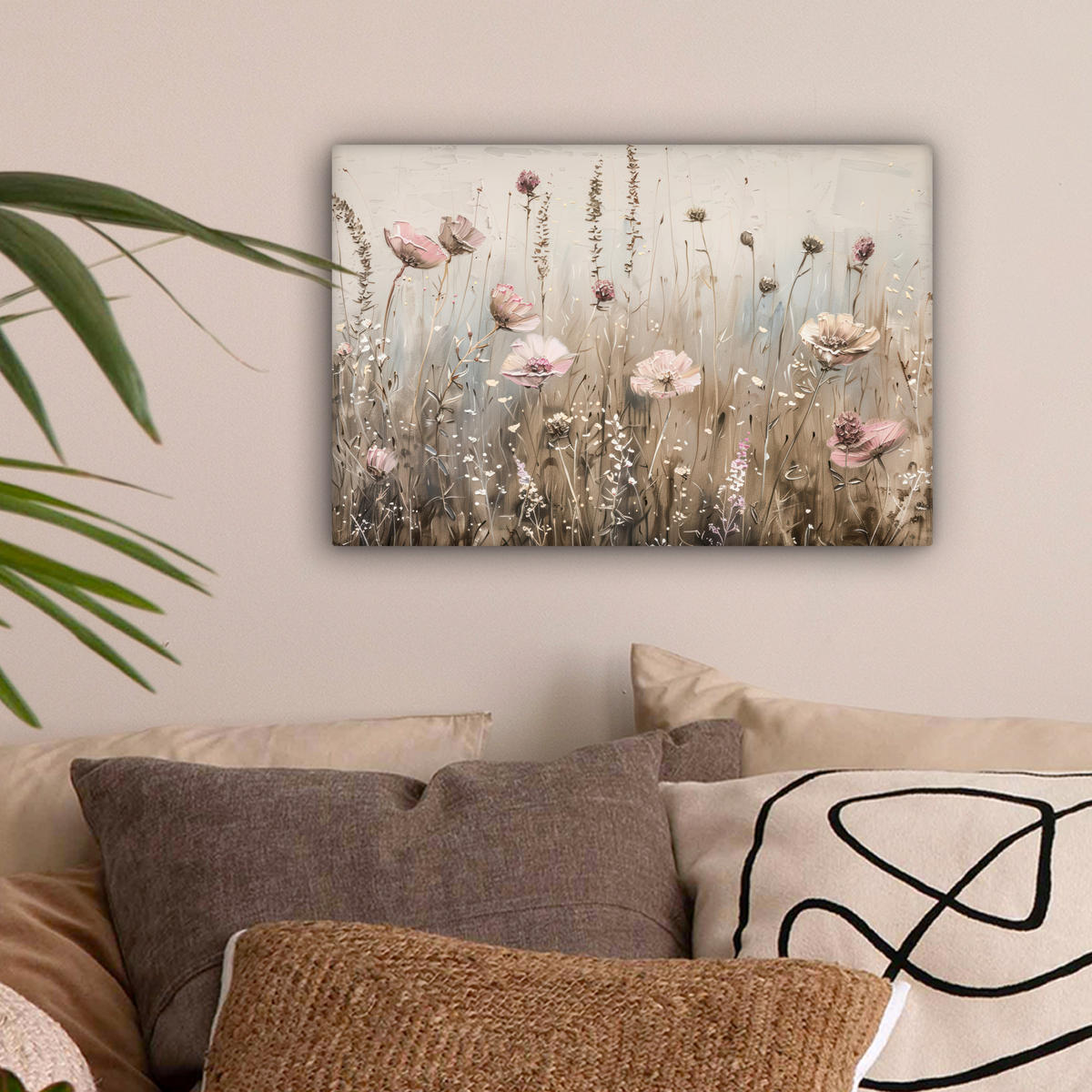LEINWANDBILD Blumen - Rosa - Modern - Beige 30x20 cm - Beige, Textil (30/20cm) - MuchoWow