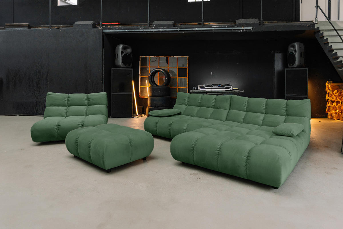 SITZGRUPPE VIVIEN 3ER SET Smaragdgrün Velvet - Smaragdgrün, Kunststoff/Textil (510/85/359cm) - KAWOLA