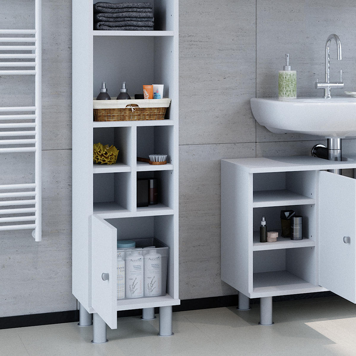 MIDISCHRANK Fynn Weiß 30 x 130.6 cm kleine Tür - Weiß, Holzwerkstoff (30/130.6/30cm) - Vicco