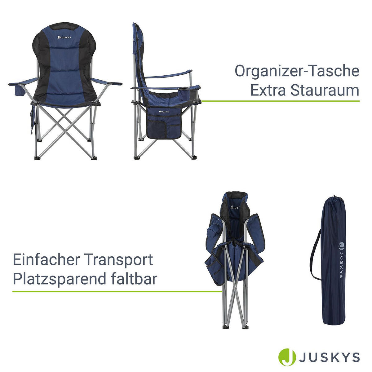 CAMPINGSTUHL Lido dunkelblau mit Flaschenhalterung & Tragetasche - Blau, Textil (62/102/62cm) - Juskys