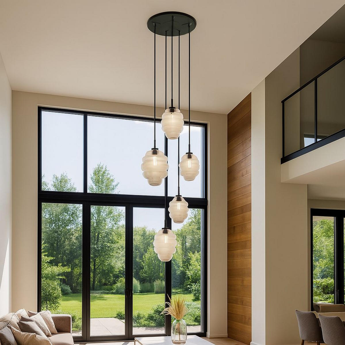 GALERIELEUCHTE Echos 5-flammig Braun Ø 18/25cm - Braun/Weiß, Glas (18/18/20cm) - s.luce