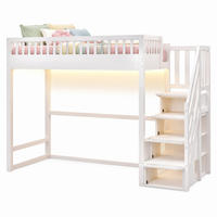 HOCHBETT 90/200 mit Stauraumtreppe, LED-Lichtleiste und Sicherheitsgeländer in Weiß - Weiß, Holzwerkstoff (90/200cm) - EVRYAE