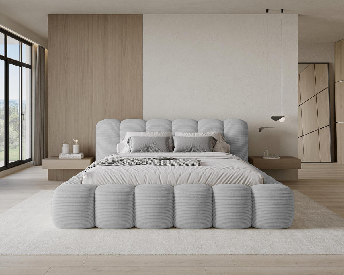 POLSTERBETT 140x200 mit Bettkasten, Lattenrost und Kopfteil, Poso Cord-Stoffbezug Grau - Grau, Holz (140/200cm) - Chilly