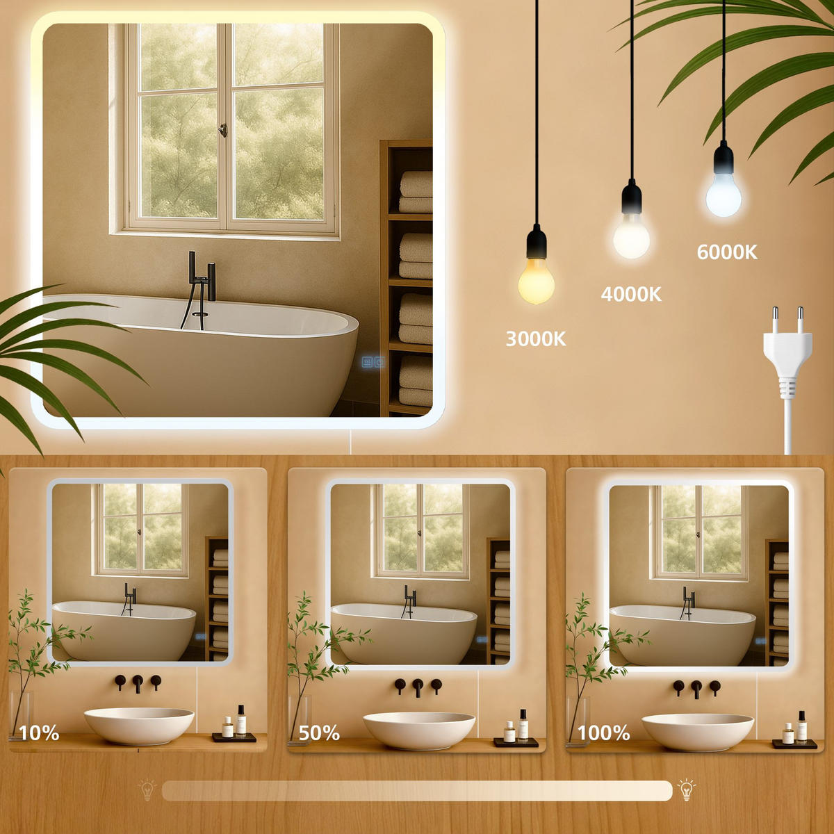 BADSPIEGEL Wien 80x80 ohne Bluetooth 80x3,5x80cm Glas Klarglas Badezimmerspiegel - Klar, Glas (80/80/3.5cm) - DELUKE