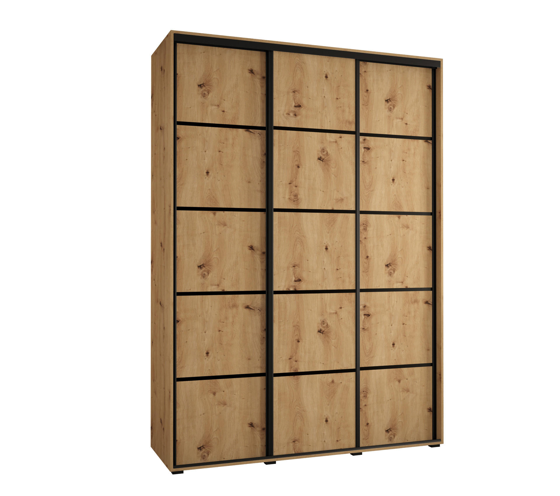 Abiks Möbel Schwebetürenschrank Eiche Artisan, Eiche Artisan, Schwarz 170x235x60 cm