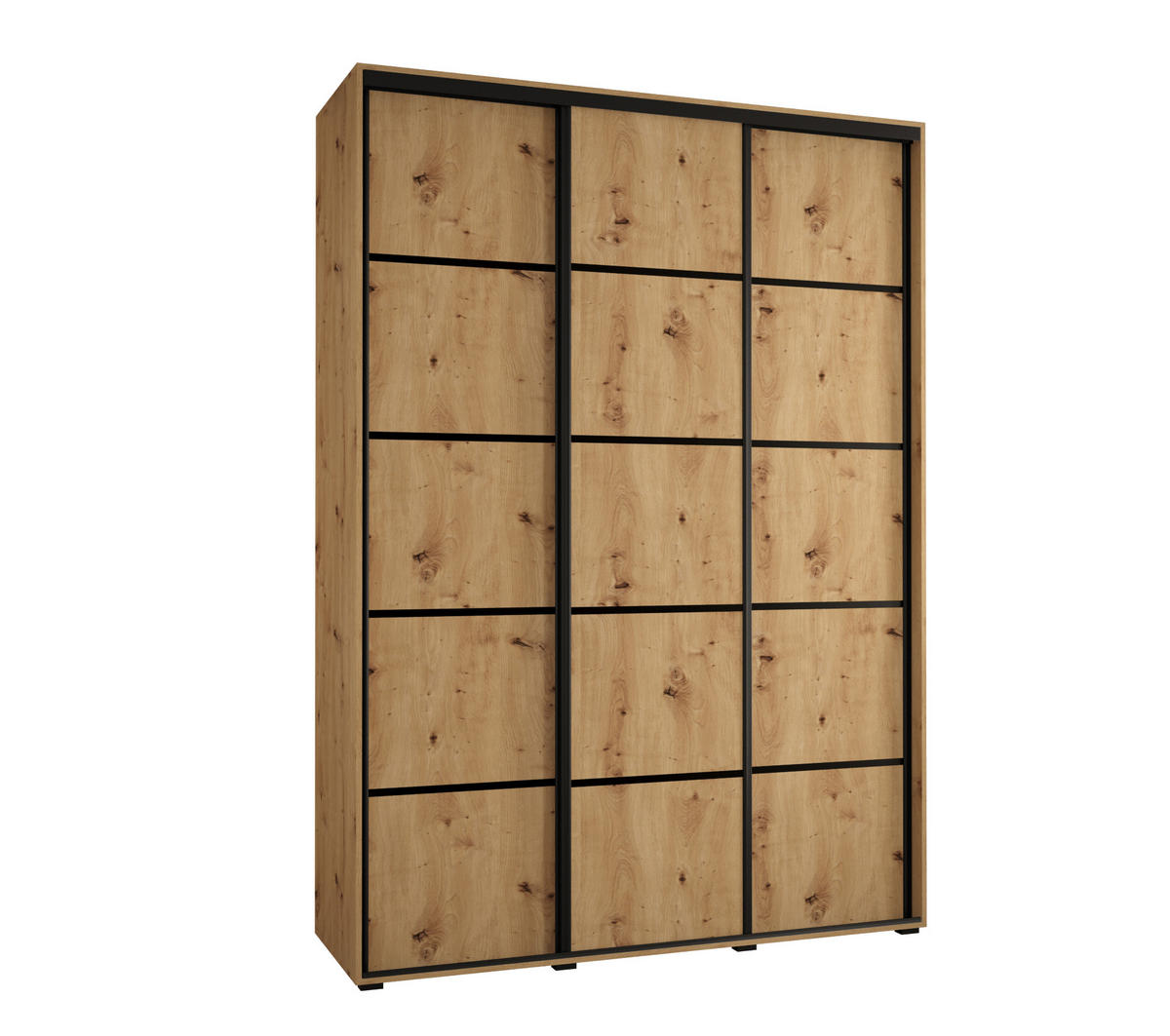 SCHWEBETÜRENSCHRANK 235,2/180/45 3-türig - Schwarz/Eiche Artisan, Holz/Metall (180/235/45cm) - Abiks Möbel