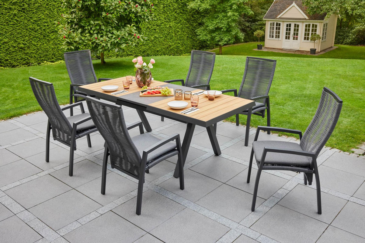 GARTENTISCH Texas 160/210x100x75cm, Teakholz, Anthrazit - Anthrazit, Holz (100/210/75cm) - dasmöbelwerk