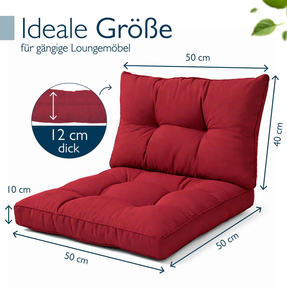LOUNGEKISSEN Xluna Sitz 50x50x10cm mit Rücken 50x40x12cm Rot (2tlg) - Rot, Textil (50/50cm) - Beautissu 