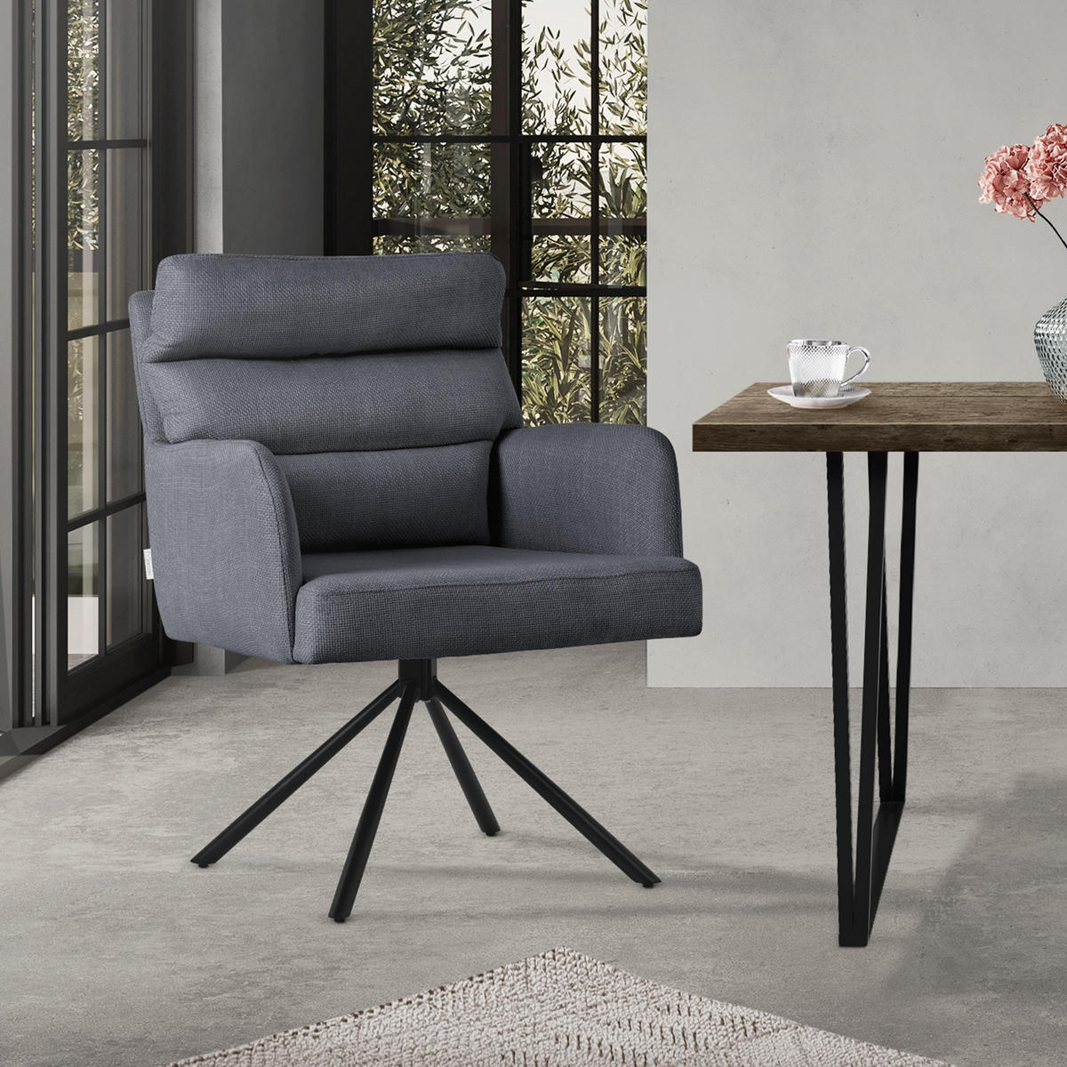 ESSZIMMERSTUHL drehbar Anthrazit Stoffbezug - Anthrazit/Schwarz, Textil/Metall (64.5/93/64cm) - ML-DESIGN