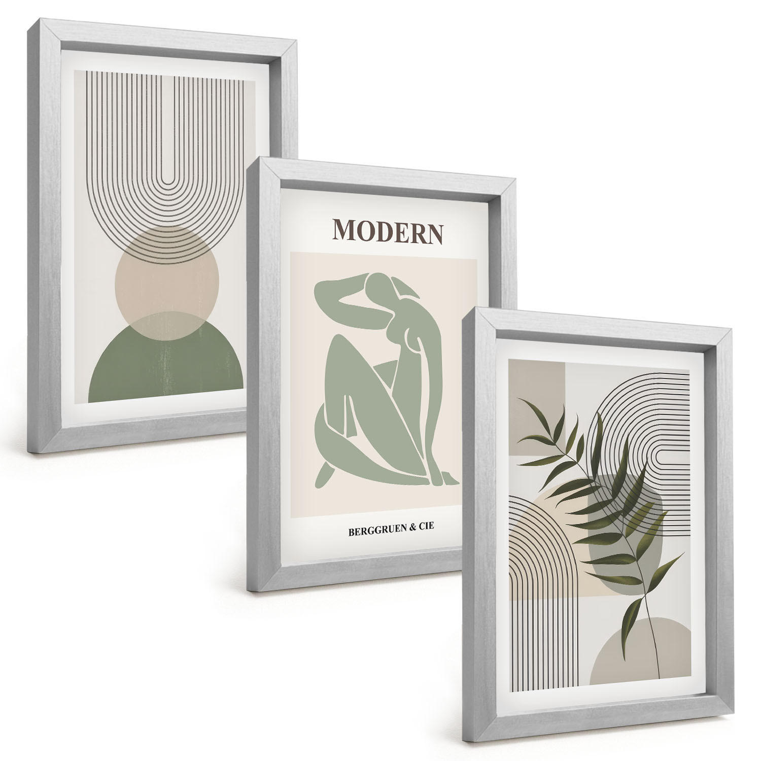 BILDER SET 3er Set - 20x30 cm Silberner Rahmen - Stilvolle Pflanzengrafiken - Silberfarben, Kunststoff (20/30cm) - TULUP