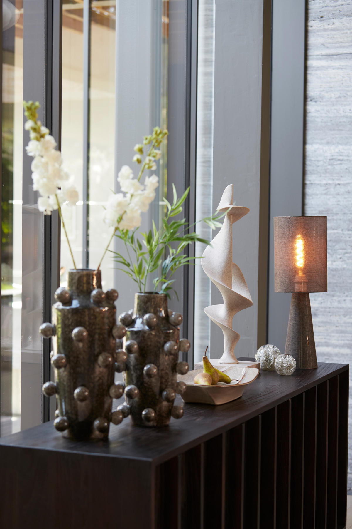 TISCHLAMPE Micky Braun Ø20/58 cm - Dunkelbraun, Textil (20/20/58cm) - Light & Living
