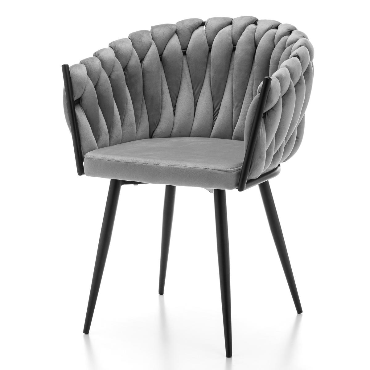 STUHL LATINA gepolstert mit Steppung - hellgrau - Samt Velours - Hellgrau/Schwarz, Textil/Metall (60/83/55cm) - NEW HOME