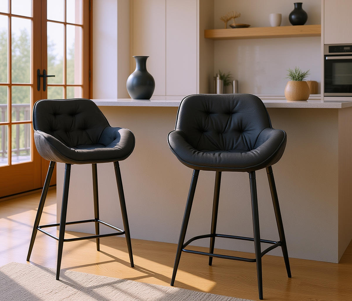 BARHOCKER Gibal Stoff dunkelgrau - Dunkelgrau/Schwarz, Textil/Metall (54/93.5/57.5cm) - TPFLiving