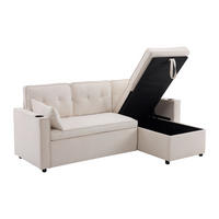 SCHLAFSOFA L-Form mit Stauraum und Getränkehalter - Beige, Textil (211/86/129.5cm)