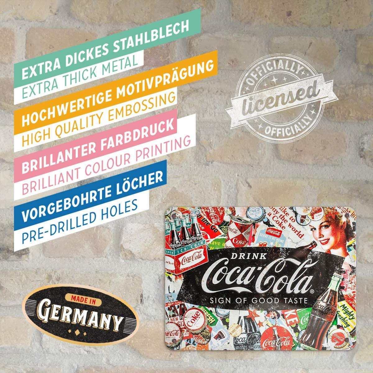 BLECHSCHILD 15/20 cm Coca-Cola Coca-Cola Collage - Multicolor, Metall (20/15/0.5cm) - Nostalgic-Art