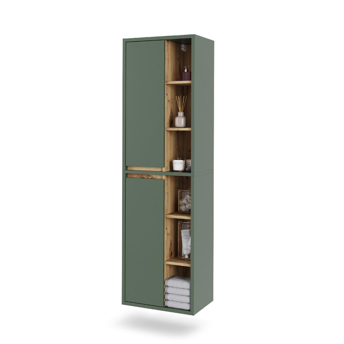 HOCHSCHRANK Viola Grün/Anthrazit 50 x 170 cm mit offenen Regalen - Anthrazit/Grün, Holzwerkstoff (50/170/33cm) - Vicco