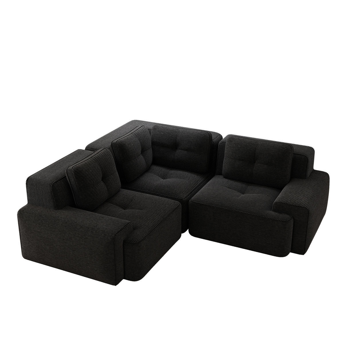 ECKSOFA aus Cord mit modularem Design Schwarz - Schwarz, Textil (104/177cm) - Modenvie