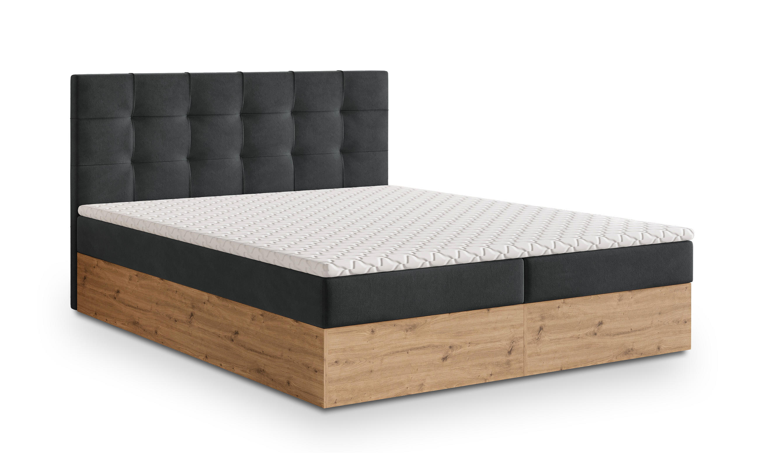 BOXBETT MOLVEN 180x200 cm mit Matratze und Topper - Graphitfarben - Graphitfarben, Holz (180/200cm) - MASSENO