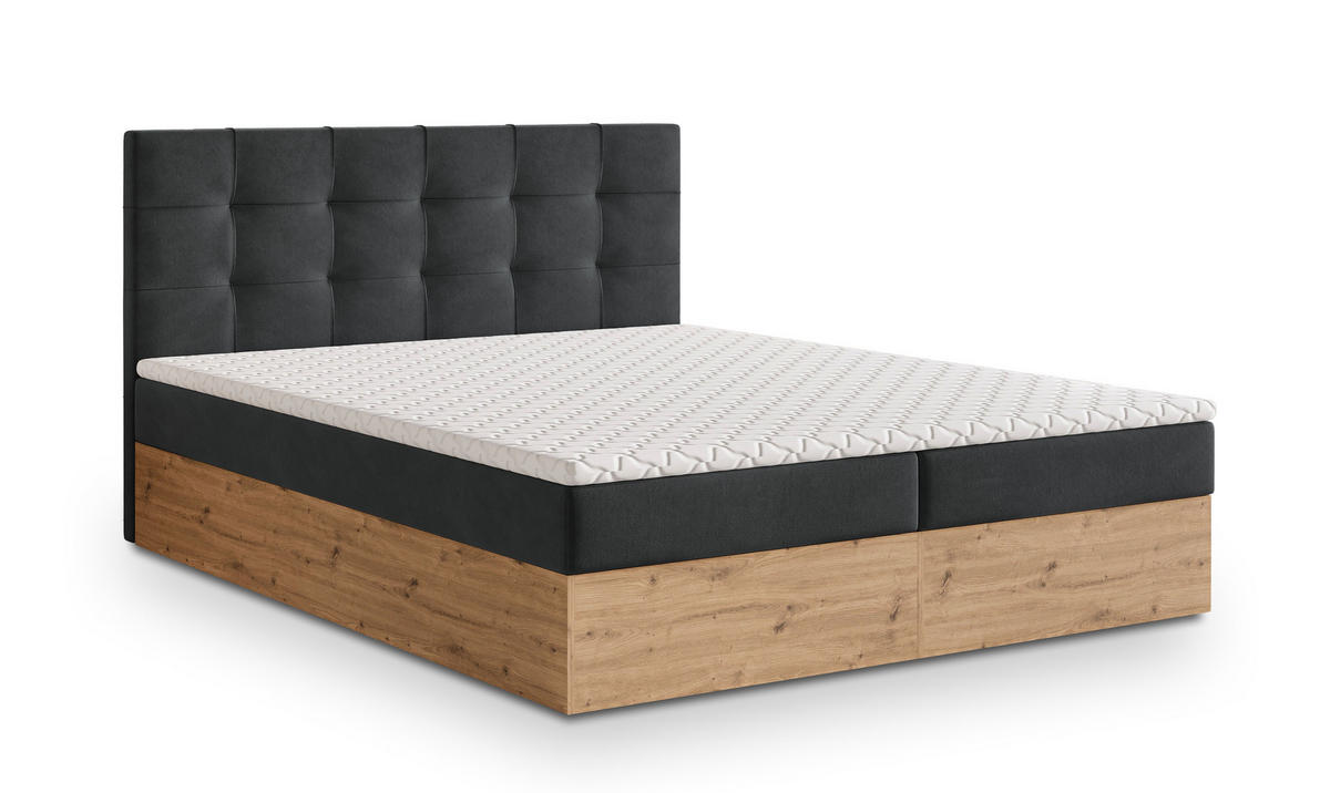 BOXBETT MOLVEN 180x200 cm mit Matratze und Topper - Graphitfarben - Graphitfarben, Holz (180/200cm) - MASSENO
