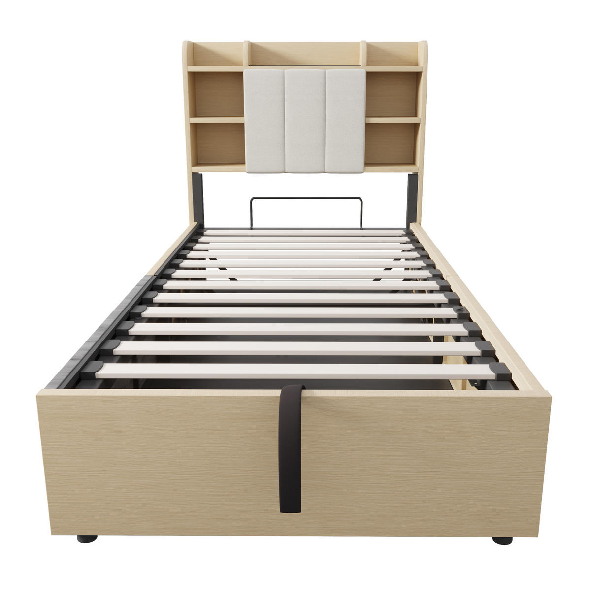 BETT 90/200 cm in Holzfarbe aus MDF mit Stauraum und USB-Anschlüssen - Naturfarben, Holzwerkstoff (90/200cm) - OKMYHOME