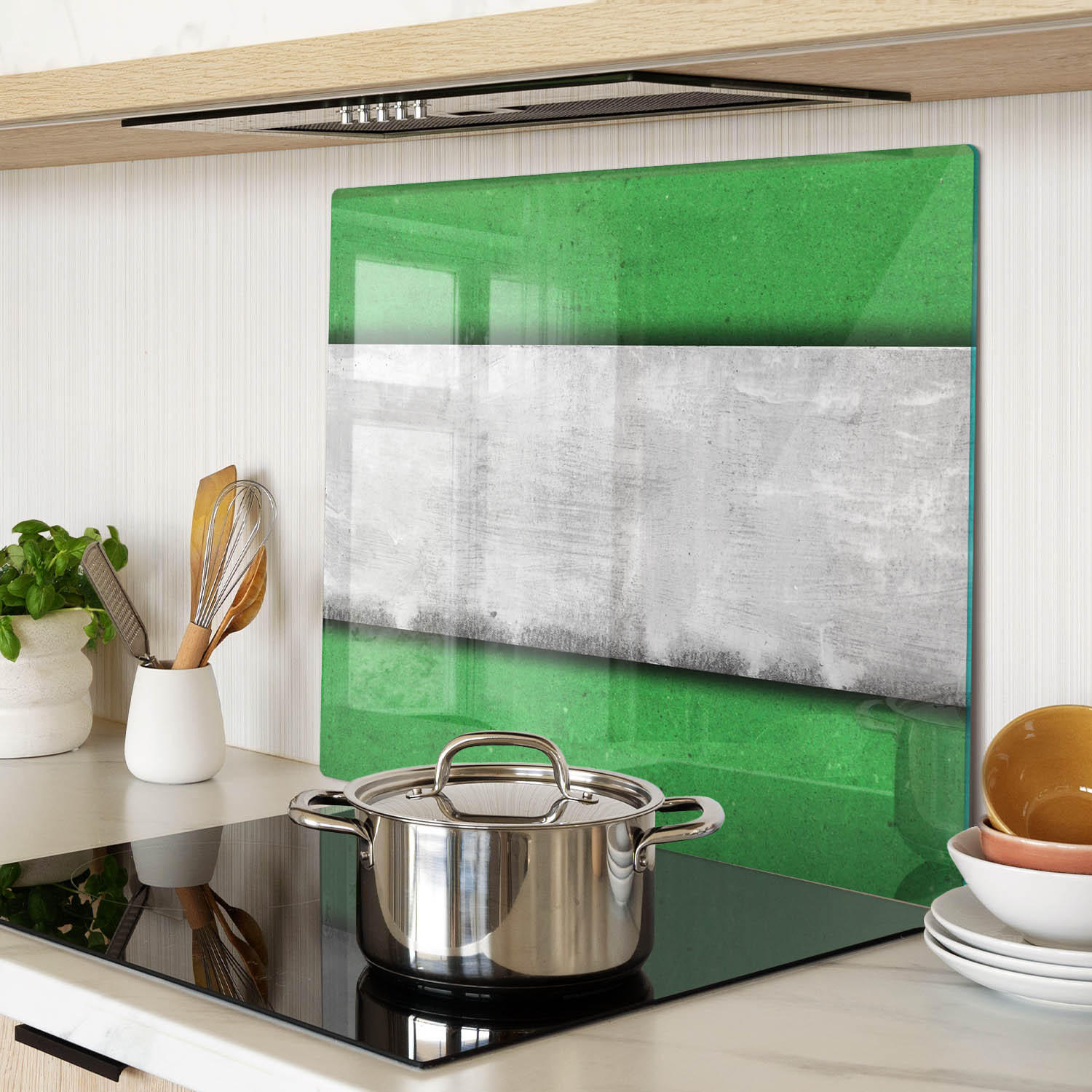 GLASPLATTE 60x52 cm Grüne Wand - Schwarz, Glas (60/0.4/52cm) - TULUP