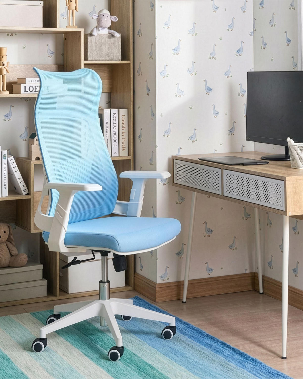 BÜROSTUHL Hellblau Bard - Hellblau, Textil (50/113/66cm) - Beliani