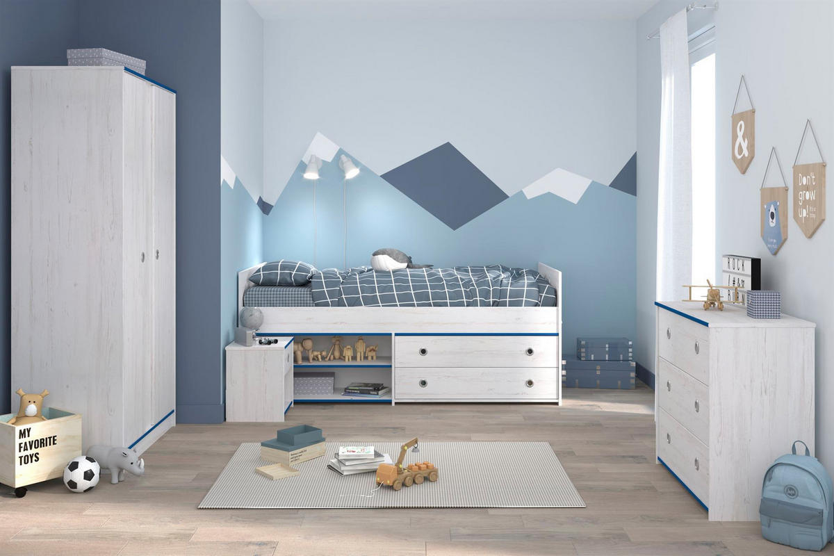 KINDERZIMMER SET Parisot Smoozy 4-tlg. Holzdekor Kiefer Weiß/Blau - Blau/Weiß, Kunststoff (100/1/200cm) - 58aufmkessel