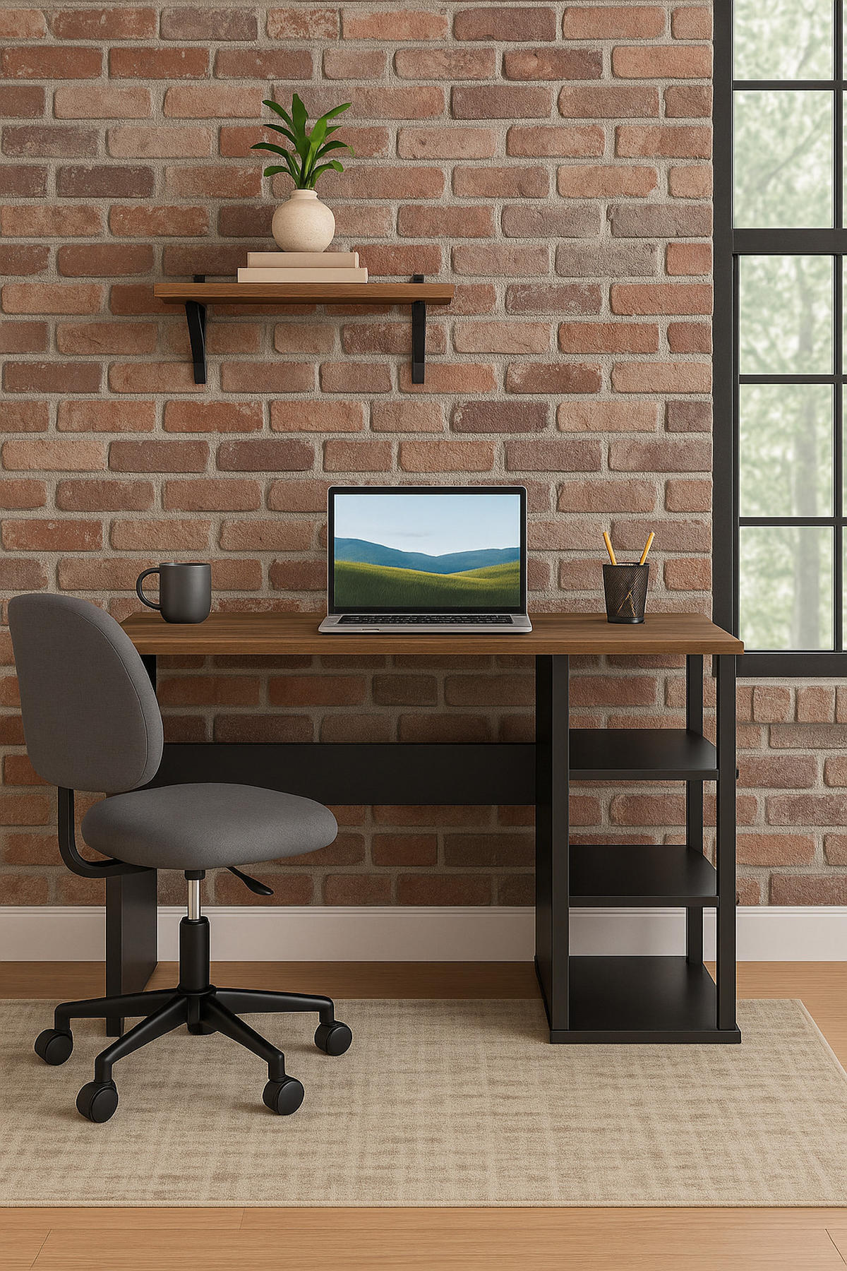 COMPUTERTISCH Schwarz Polina Nussbaum - Robinienfarben, Holzwerkstoff (60/115/12cm) - Decorotika