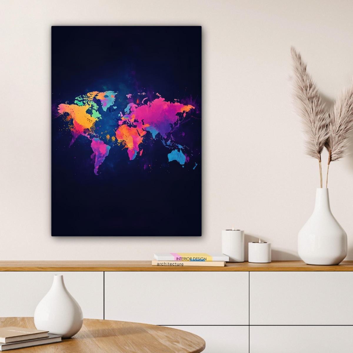 LEINWANDBILD Weltkarte - Bunt - Graffiti 60x80 cm - Multicolor, Textil (60/80cm) - MuchoWow