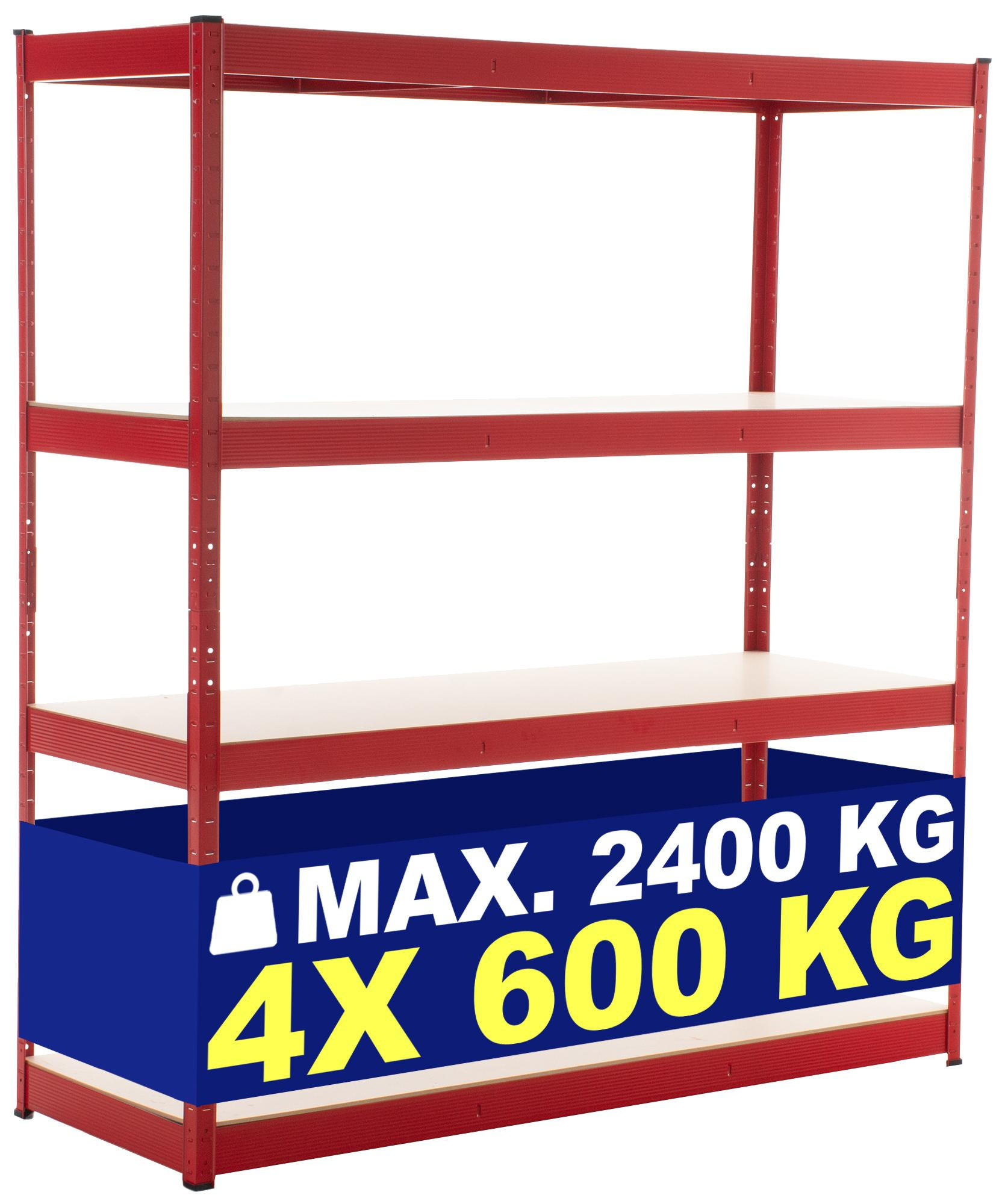 LAGERREGAL 160/60 cm Metall rot - Rot, Metall (160/180/60cm) - CLP