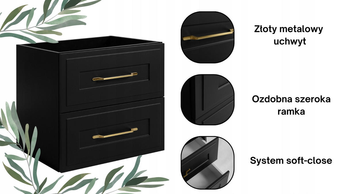 WASCHBECKUNTERSCHRANK + HÄNGESÄULE CLASSIC 60cm Mattzwarte - Schwarz, Holzwerkstoff (60/58/46cm) - Rodan