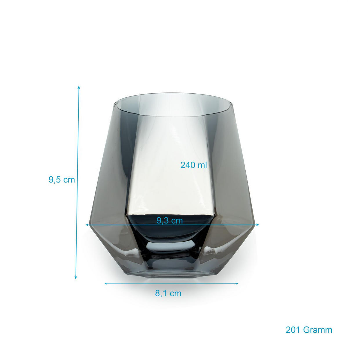 TRINKGLAS SET im Hexagon Design 240 ml (4-tlg) - Grau, Glas - Intirilife