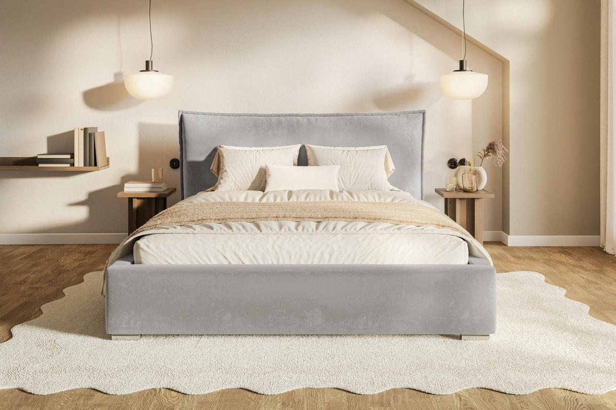 POLSTERBETT 180x200 Zenito mit Kissen-Kopfteil, Bettkasten, Hellgrau - Hellgrau, Holz/Textil (180/200cm) - Emporius