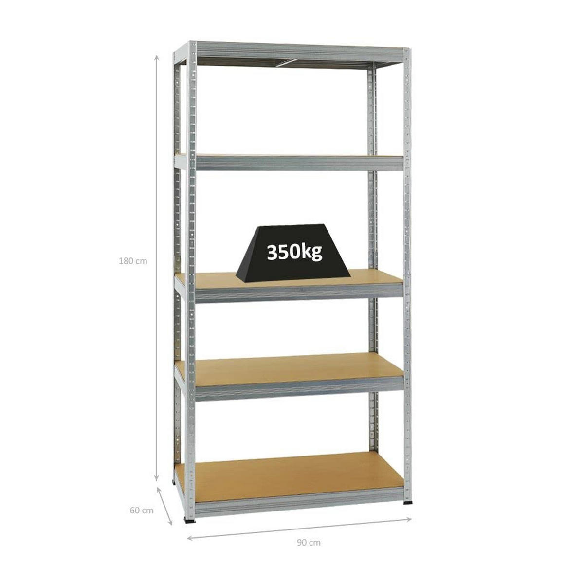 SCHWERLASTREGAL Slim Elephant M 180x90x60 cm 5 Ebenen Fachlast 350 kg Verzinkt - Silberfarben, Metall (90/180/60cm) - PROREGAL