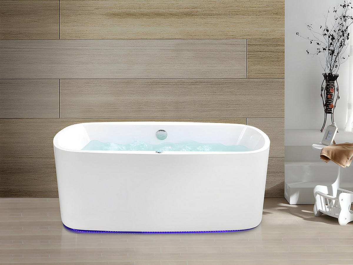 LED-WHIRLPOOL Badewanne - 1 Person - 155 L - Weiß - SIRGAO - Weiß, Kunststoff (150/56/75cm) - Vente-Unique