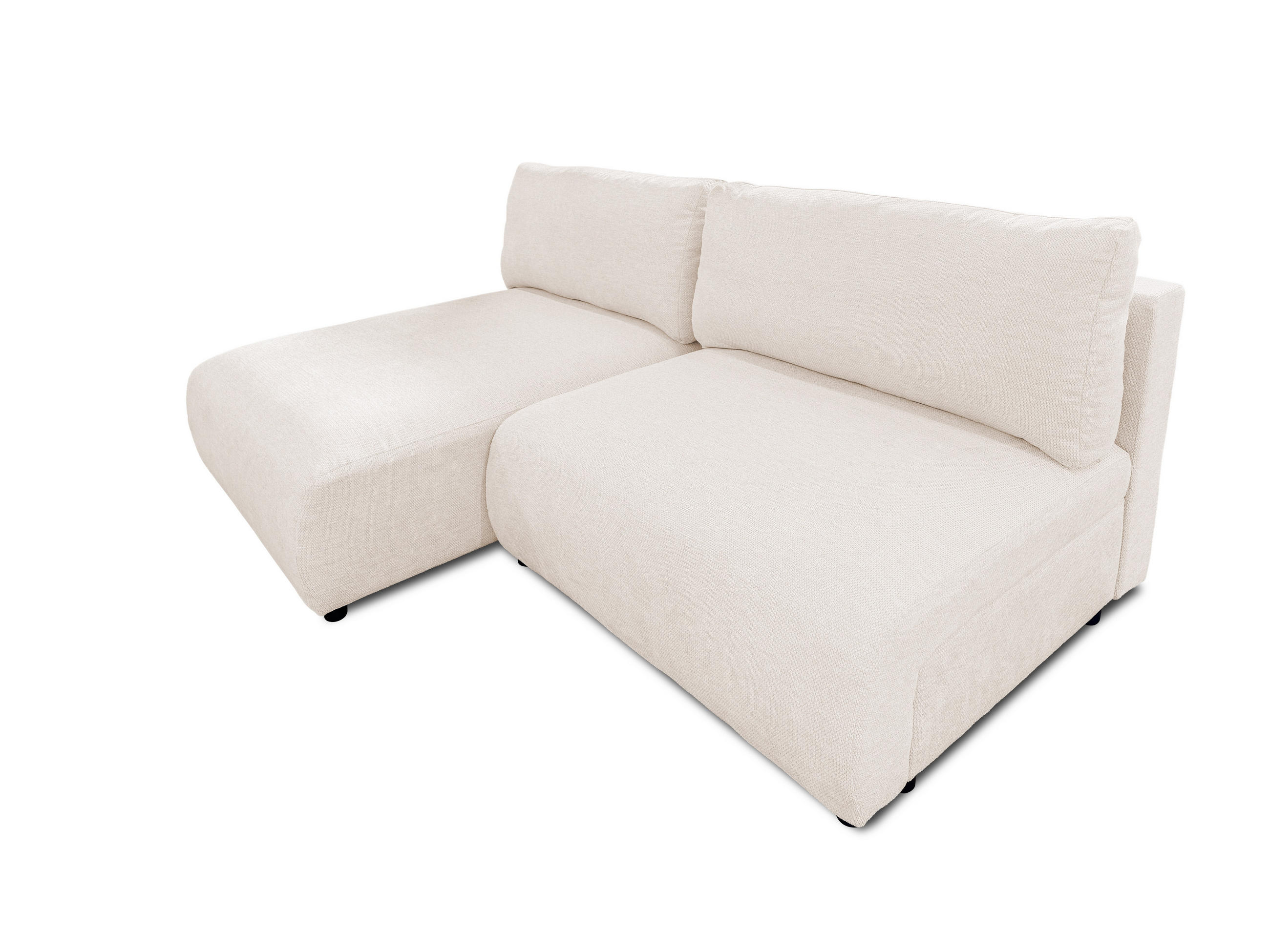 ECKSOFA Sora mit Schlaffunktion, Bettkasten und extra tiefer Komfortzone aus hochwertigem Creme Strukturstoff - Creme/Schwarz, Holz/Kunststoff (140/200cm) - S-Style